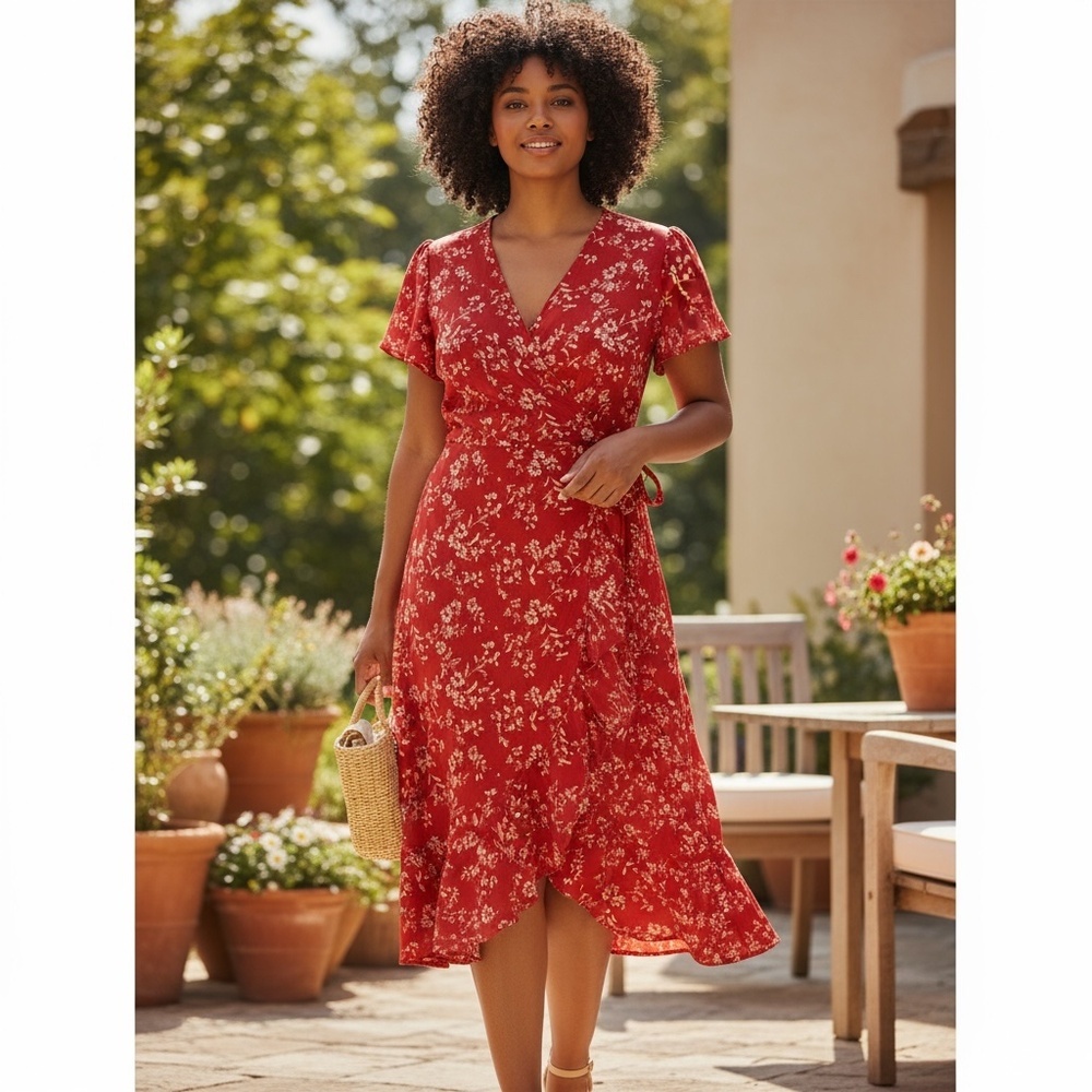 Women’s Summer V-Neck Wrap Style Dress - Picture 2 of 13